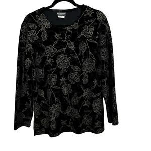 Notations Vintage All Over Beaded Velvet Floral Printed Top Blouse Size Large